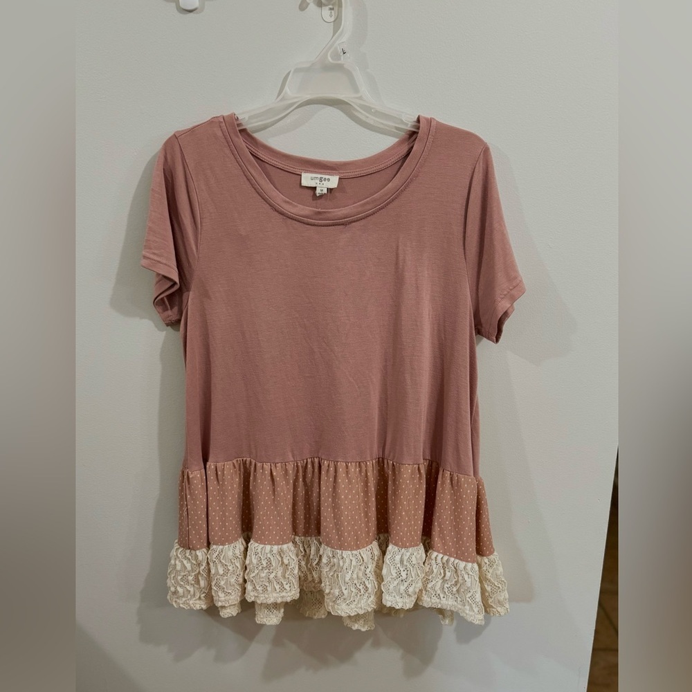 Umgee Babydoll  Short Sleeve Ruffle Tiered Top Size